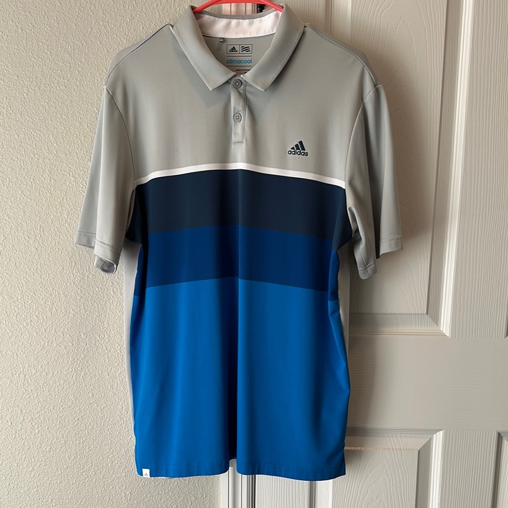 Adidas Gray and Blue Performance Polo Shirt